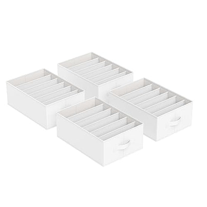 SONGMICS Set of 4 Large Size Wardrobe Clothes Organizers, 6-Compartment Foldable Drawer Organizers with Handles, 16.5 x 11.8 x 6.7 Inches, for Pants, Sweaters, Jeans, Cloud White URUS009W04 | 6-Compartment Foldable Drawer Organizers with Handles, 16.5 x 1