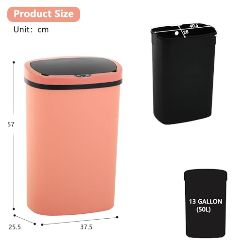 13 Gallon/50 L Kitchen Trash Can with Lid, Garbage Can with Touch-Free Lid, Cute Trash Bin Automatic Bathroom Trash Can, Motion Sensor Waterproof Trash Bin - color: Pink, size: 2 Trash Can