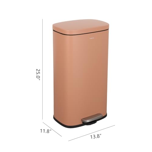 happimess Curtis 8 Gal Step Trash Can Soft Close 25", Clay Rose | Iron Construction, Satin Finish, Removable Liner, Steel Pedal, 20 Trash Bags Included, Kitchen Office Bin - color: Clay Rose