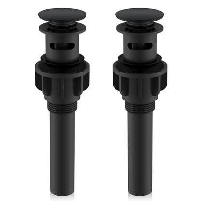 KENES 2 Pack Pop Up Bathroom Sink Drain with Overflow, Matte Black Pop Up Drain Stopper Anti Clog Pop Up Drain Stopper Lavatory Bathroom Vanity Sink Drain - color: Matte Black X 2, size: Big Pop up Cap (With Overflow)