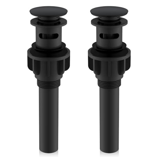 2 Pack Bathroom Sink Drain with Overflow, Matte Black Pop Up Drain | Bathroom Vanity Sink Drain Assembly, Built-in Anti-Clogging Strainer, Plastic Pop Up Drain for Bathroom Vanity Lavatory Sink - color: Matte Black X 2, size: Big Pop up Cap (With Overflow