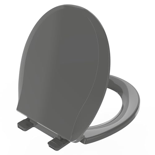 Huttdmel Round Toilet Seat 16.5 Inch, Soft Close, Durable PP Material, Secure Top & Bottom Mount, Never Loosen Hinges, Easy Clean, 2 Years Support, Grey