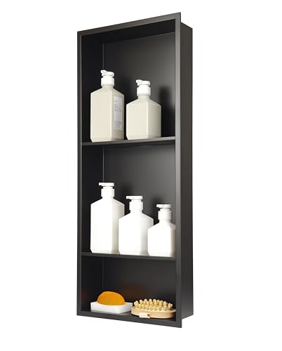 30 x 12 Inch Shower Niche, Matte Black Stainless Steel Recessed Wall Niche, No Tile Needed Built-in Shower Shelf, 3-Tier Bathroom Storage Organizer, Waterproof Rustproof - color: Black, size: 30 * 12 in