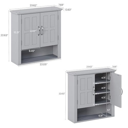 Merax Bathroom Wall Cabinet, Medicine Cabinet with 2 Doors Cabinet and Adjustable Shelves, Over The Toilet Storage Cabinet for Bathroom,Grey - color: Grey