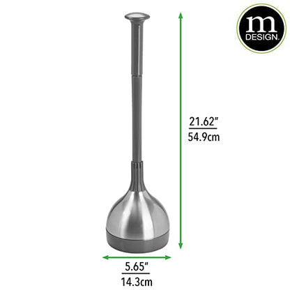 mDesign Bathroom Toilet Bowl Plunger Set with Lift & Lock Cover, Compact Discreet Freestanding Storage Caddy with Base, Modern Design - Heavy Duty Gray/Brushed Stainless Steel