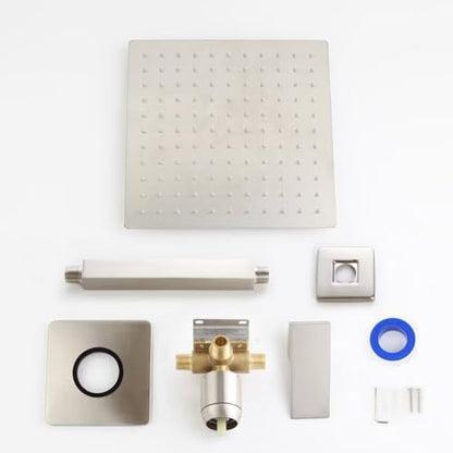 Ceiling Mount Shower Faucet Set Brushed Nickel Bathroom 10 Inch Rainfall Mixer Shower Head System Single Handle Shower Trim Kit with Rough-in Valve - color: Brushed Nickel, size: 10 Inch (Ceiling Mount)