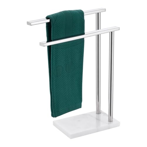 Hand Towel Holder Chrome for Bathrooms Vanity Countertop 2-Tier Towel Rack Free Standing with Thicken Marble Base, Polished Stainless Steel AN7003CH - color: Polished Chrome, size: 2-Bar