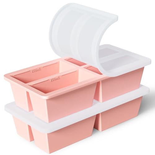 Silicone Freezer Tray for Sauce Cube: FDDAI Super Prep Freezing Tray for Souped Storage - Freeze 125mL 250mL Broth Soup Portion - color: Pink