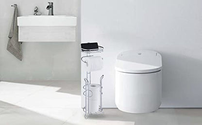 SunnyPoint Bathroom Heavyweight Toilet Tissue Paper Roll Storage Holder Stand with Reserve and Shelve, The Reserve Area Has Enough Space to Store Mega Rolls. (Chrome) - color: Chrome