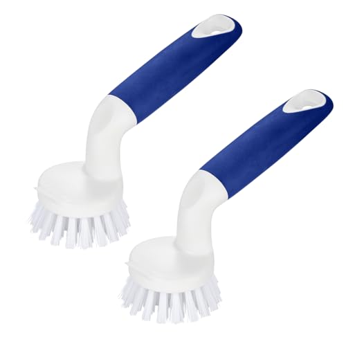 CELOX 2 Pack Dish Brush, Dishwashing Scrubber & Scraper with Handle, Wand, Kitchen Scrub Brush for Sink Grout Cleaning - color: Blue-a