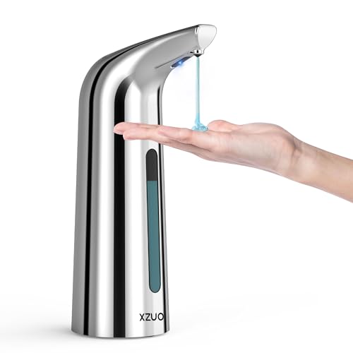 Automatic Soap Dispenser, 13oz/400ml for Bathroom & Kitchen No Touch | Plastic Material Soap Holder,4-Level Adjustable Touchless Hand Soap Dispenser ,Battery Operated Electric Dispenser - color: Silver
