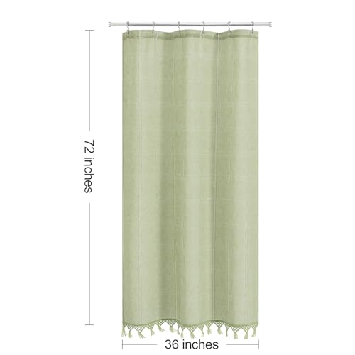 Small Stall Linen Farmhouse Shower Curtain with Tassel, Modern Boho French Country Chic Bathroom Shower Curtain Set with PEVA Liner, Cotton Luxury Fabric Shower Curtain 36x72 - Green - color: Green, size: 36"W x 72"L (Pack of 1)