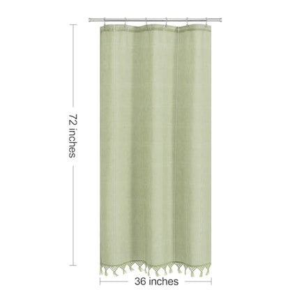 Small Stall Linen Farmhouse Shower Curtain with Tassel, Modern Boho French Country Chic Bathroom Shower Curtain Set with PEVA Liner, Cotton Luxury Fabric Shower Curtain 36x72 - Green - color: Green, size: 36"W x 72"L (Pack of 1)