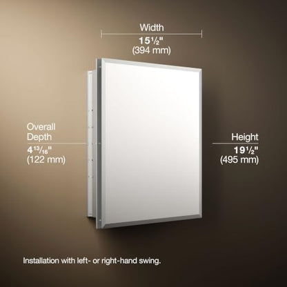 Kohler Frameless Bathroom Mirror Medicine Cabinet, 16 in x 20 in | CB-CLR1620FS, Single Door, Rectangular Beveled Edge Frame, Adjustable Shelves for Storage - size: 16 in. x 20 in., style: Beveled Edge