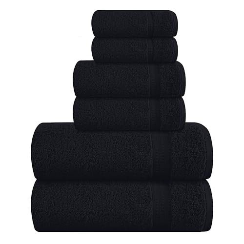 MyOwn 6 Piece Towel Set, 100% Combed Cotton - 2 Bath Towels, 2 Hand Towels, 2 Wash Cloths - 500 GSM Luxury Hotel Quality Ultra Soft Highly Absorbent Towel Set for Bathroom - Black - color: Black