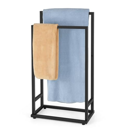 Freestanding Towel Racks 2 Tier Small Towel Holder Stand | for Bathroom Matte Black Stainless Steel Industrial for Hand Towels Blanket - color: Black
