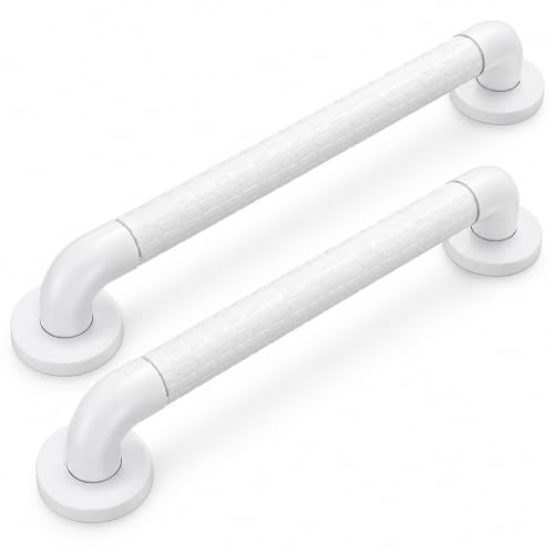 60cm Anti-Slip Bathroom Grab Bar 2 Pack, Stainless Steel Safety Shower Handrail with Non-Slip Textured Grip, Wall Mount Toilet Balance Support Rail for Elderly Seniors Disabled, White