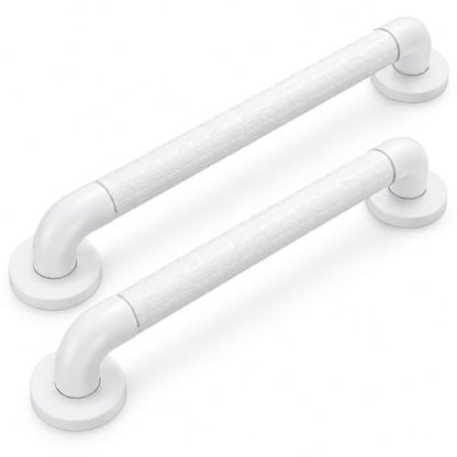 60cm Anti-Slip Bathroom Grab Bar 2 Pack, Stainless Steel Safety Shower Handrail with Non-Slip Textured Grip, Wall Mount Toilet Balance Support Rail for Elderly Seniors Disabled, White