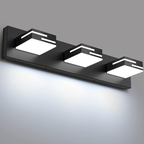 LED Modern Bathroom Vanity Light Fixtures, Dimmable Matte Black Vanity Lights for Bathroom Lighting Fixtures Over Mirror, with 360° Rotatable Acrylic Heads 3-Light 22-inch (Cool White 6000K) - color: Black, size: 3-light, 22-inch