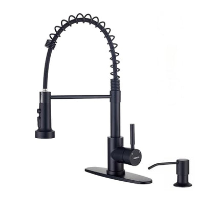 Kitchen Faucets with Pull Down Sprayer and Soap Dispenser, Matte Black Stainless Steel Single Pull Out Spring Sink Faucet, 3 Function Sprayer 1 or 3 Hole Deck Plate for Farmhouse Rv Bar - color: Matte Black, style: Classic(with Soap Dispenser)