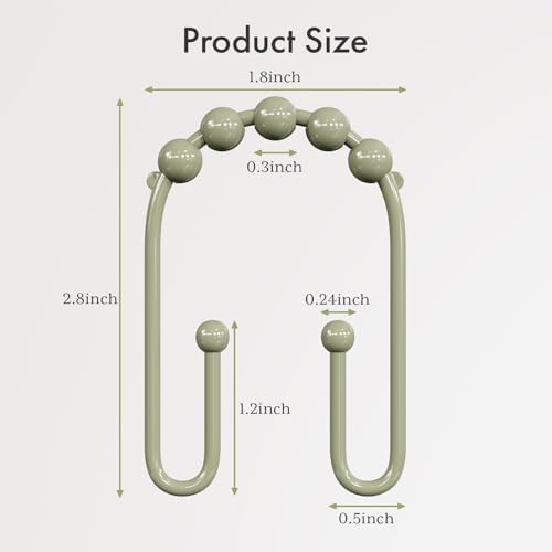 AmazerBath Sage Green Shower Curtain Hooks - Rust Proof Non-Slip Double Hooks for Curtains, Sturdy Metal Rings 12Pcs - color: Sage Green, style: Modern