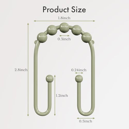 AmazerBath Sage Green Shower Curtain Hooks - Rust Proof Non-Slip Double Hooks for Curtains, Sturdy Metal Rings 12Pcs - color: Sage Green, style: Modern