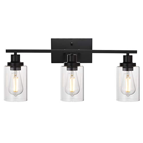 MELUCEE Bathroom Vanity Light Fixtures 3 Lights Black with Clear Glass | Metal Wall Sconce for Bedroom Living Room Hallway Kitchen (Patent No.: US D963914 S) 20.5 Inch - color: Black, size: 3-Light