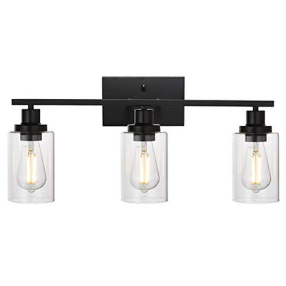 MELUCEE Bathroom Vanity Light Fixtures 3 Lights Black with Clear Glass | Metal Wall Sconce for Bedroom Living Room Hallway Kitchen (Patent No.: US D963914 S) 20.5 Inch - color: Black, size: 3-Light