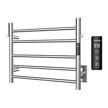 P&Dlusir EL13 Heated Towel Rack, Polished, 5 Bar | Fast Heat in 2 Min, Smart Timer, Thermo Control, Memory Functoion, Stainless Steel, Hard-Wired/Plug-in - color: Polished, size: 21.65"W x 17.72"H