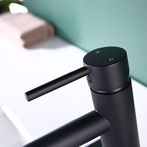 Single Handle Black Bathroom Faucet with Metal Drain Assembly and Escutcheon, Matte Black (Matte Black-JO1) - color: Matte Black-JO1