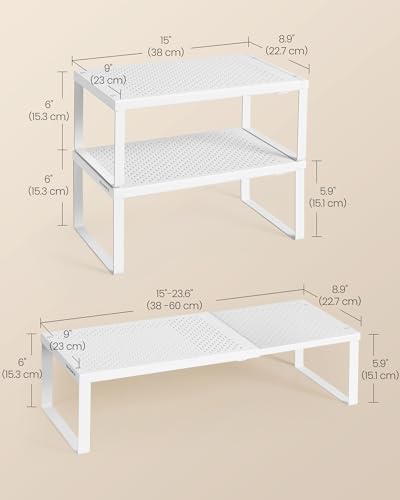 SONGMICS Spice Rack Expandable Kitchen Countertop Shelf, Metal | Small cupboard organizer, space-saving tabletop shelf, Matte White, UKCS007W01 - color: Matte White, size: Set of 1