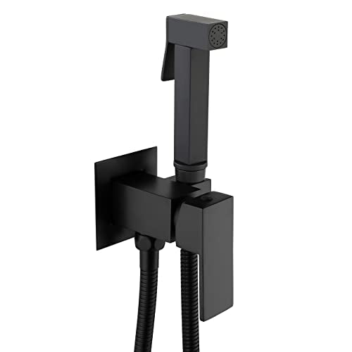 Handheld Bidet Sprayer Head Hot and Cold Mixing Kit Set Black Brass | Warm Water Value Mixer, Modern Square Design, Concealed Bidet Hand Held Sprayer Shattaf Bathroom Attachment For Toilet - color: Matte Black