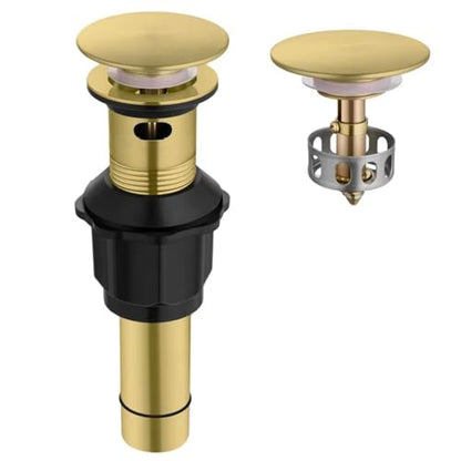 Pop up Bathroom Sink Drain with Overflow, Removable Stainless Steel Hair Catcher, Fits 1.5-1.75", Brushed Gold Stainless Steel Bathroom Sink Stopper for Vanity Vessel Sink Drain Stopper - color: Brushed Gold, style: Big Popup Cap