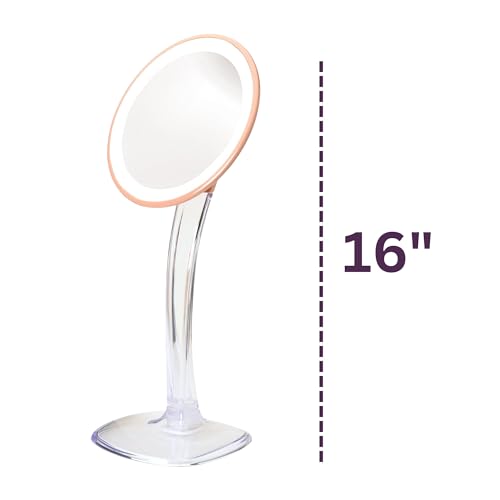 JERDON Lighted Tabletop Makeup Mirror - Makeup Mirror with 5X Magnification in Rose Gold Finish - 7.25-inch Round Vanity Mirror - Model JS725RL | 7.25" Round Frame, Adjustable 12.5" to 16" Height