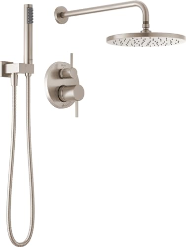 Delta Modern 14 Series Round Rain Shower System Faucet Set, Rainfall Brushed Nickel Shower Head and Handle Set, Valve Trim Kit, 10 Inch, Spotshield Stainless 342702-SP - color: Stainless