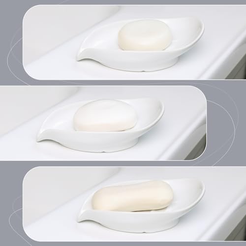 Soap Holder, Self-Draining Soap Dish, White Leaf Shape Ceramic Bar Soap Holder Drain Soap Dishes for Bathroom Sink Kitchen, Easy to Clean Keeps Soap Dry, ANTIS'S HOME - color: White-enhanced Drainage-1pcs