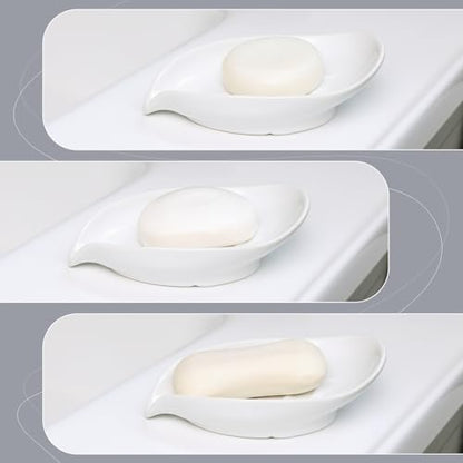 Soap Holder, Self-Draining Soap Dish, White Leaf Shape Ceramic Bar Soap Holder Drain Soap Dishes for Bathroom Sink Kitchen, Easy to Clean Keeps Soap Dry, ANTIS'S HOME - color: White-enhanced Drainage-1pcs