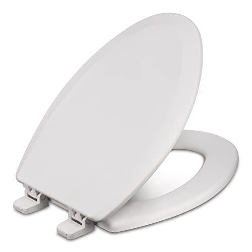 Centoco Wooden Toilet Seat Elongated, Closed Front with Cover, Residential, Made in the USA, DSAZAM900-001, White