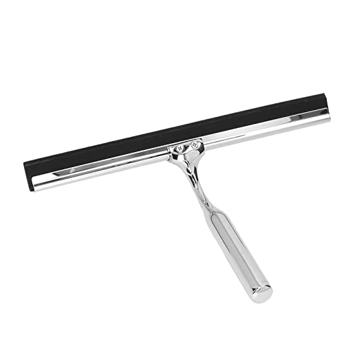 Stainless Steel Glass Squeegee, Window Squeegee Water Blade for Shower Doors Mirrors Tiles, Rust - Proof Rubber Edge Squeegee with Suction Cup Holder for Home Bathroom