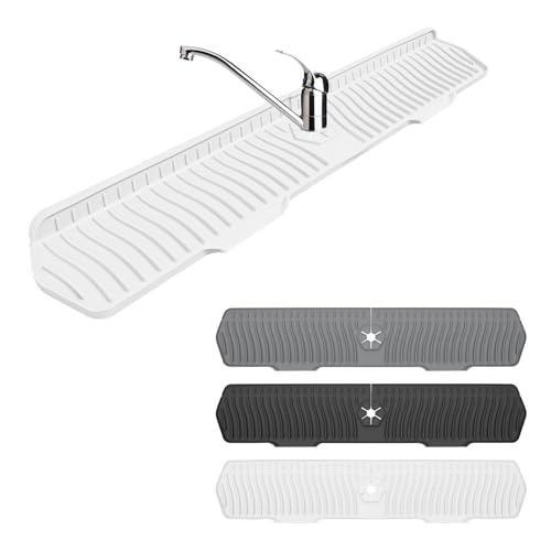 Faucet Guard - 90 Foldable Draining Mat for Kitchen Sink with 2 Drain Ports, Suitable for Bathroom, etc (White, 29.9"*5.9") - color: White, size: 29.5"*6.1"