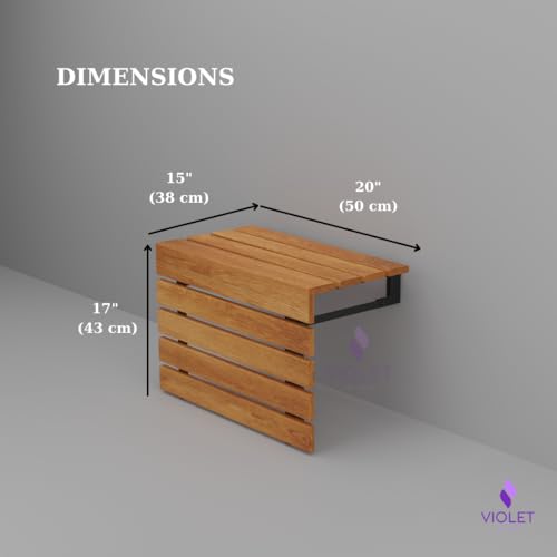 20" Folding Wall Mounted Handmade Teak Wood Large Shower Seat with Legs, ADA Compliant Durable Bath Bench, Sturdy Space-Saving Bathroom Stool, Water-Resistant Compact Chair (Natural, Extra Large) - color: Natural