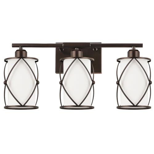 3-Light Oil Rubbed Bronze Bathroom Light Fixtures Over Mirror, 21" UL-Listed Modern Farmhouse Wall Sconce Lights with Milk White Frosted Glass and Metal Cage for Bath, E26, CH9176ORBW-3W - color: Bronze + Milk Glass, size: 3-Light, 21" L