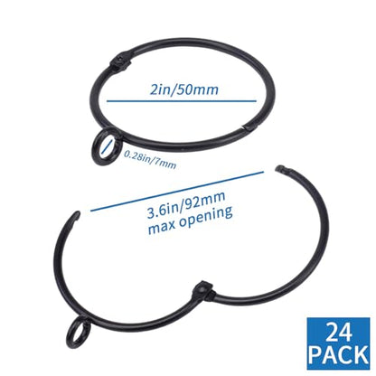 Openable Curtain Rings with Eyelets,2inch Heavy Duty Rustproof Metal Drapery Rings,Shower Curtain Rings 24pcs Black Zocang - color: Black, size: 2inch Inside Diameter