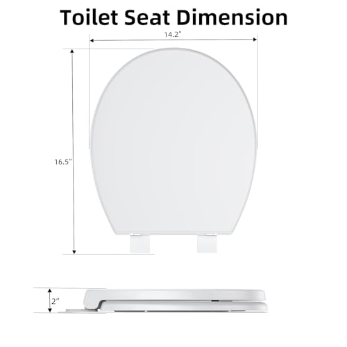 Round Toilet Seat with Quiet-Close Lid, Soft Slow Close Cover, Quick-Release for Easy Cleaning, Full Flat White, Quick-Attach Hardware & Grip-Tight Bumpers - color: White, Standard (Quick-Release), size: Round (17″)