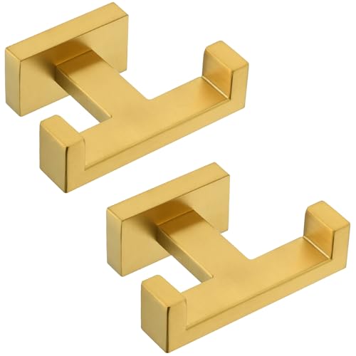 Angle Simple Double Towel Hook Brushed Dark Gold, Bath Robe Holder, 2 Pack | SUS304 Stainless Steel Coat Hook for Bathroom Kitchen Hotel RV, Screw Wall Mount - color: Brushed Dark Gold, size: 2 Pack