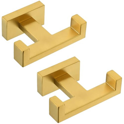 Angle Simple Double Towel Hook Brushed Dark Gold, Bath Robe Holder, 2 Pack | SUS304 Stainless Steel Coat Hook for Bathroom Kitchen Hotel RV, Screw Wall Mount - color: Brushed Dark Gold, size: 2 Pack