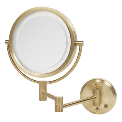 JERDON Hardwired Wall-Mount Makeup Mirror - 8X/1X - Gold - HL88BGLD | 8.5" Round Frame, 13.5" Wall Arm, LED Lighting, Direct Wire Installation - color: Gold Direct Wire