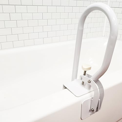 Carex White Bathtub Rail - Grab Bars for Bathroom, Bathtubs & Showers - Side Hand Grip Railing & Support - Shower Handle & Bath Tub Bar Clamps for Seniors & Elderly - style: Modern or Classic