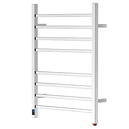 HEATGENE Towel Warmer with Timer and Temperature Control, Electric Towel Warmer with 8 Square Bars, Wall-Mounted Electric Towel Rack with 8 Square Bars, Plug-in/Hardwired Towel Rails - Mirror Polish - color: Mirror Polish
