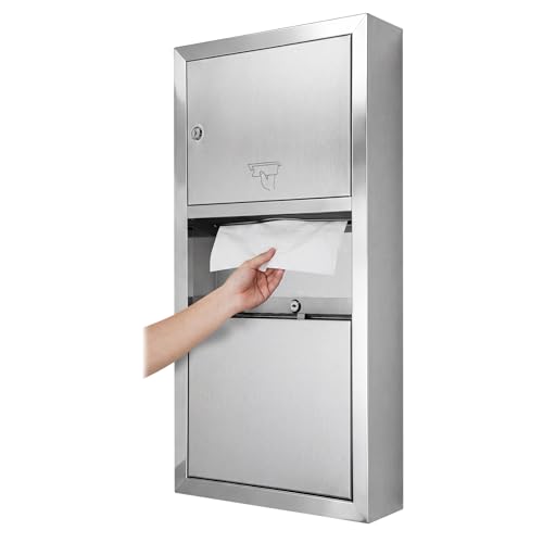 Surface-Mounted Paper Towel Dispenser, 28 x 14 x 4.13 Inch | with Waste Can, Classic Stainless Steel, Receptacle Wall-mounted, for Bathroom Commercial Restrooms - style: Surface-mounted